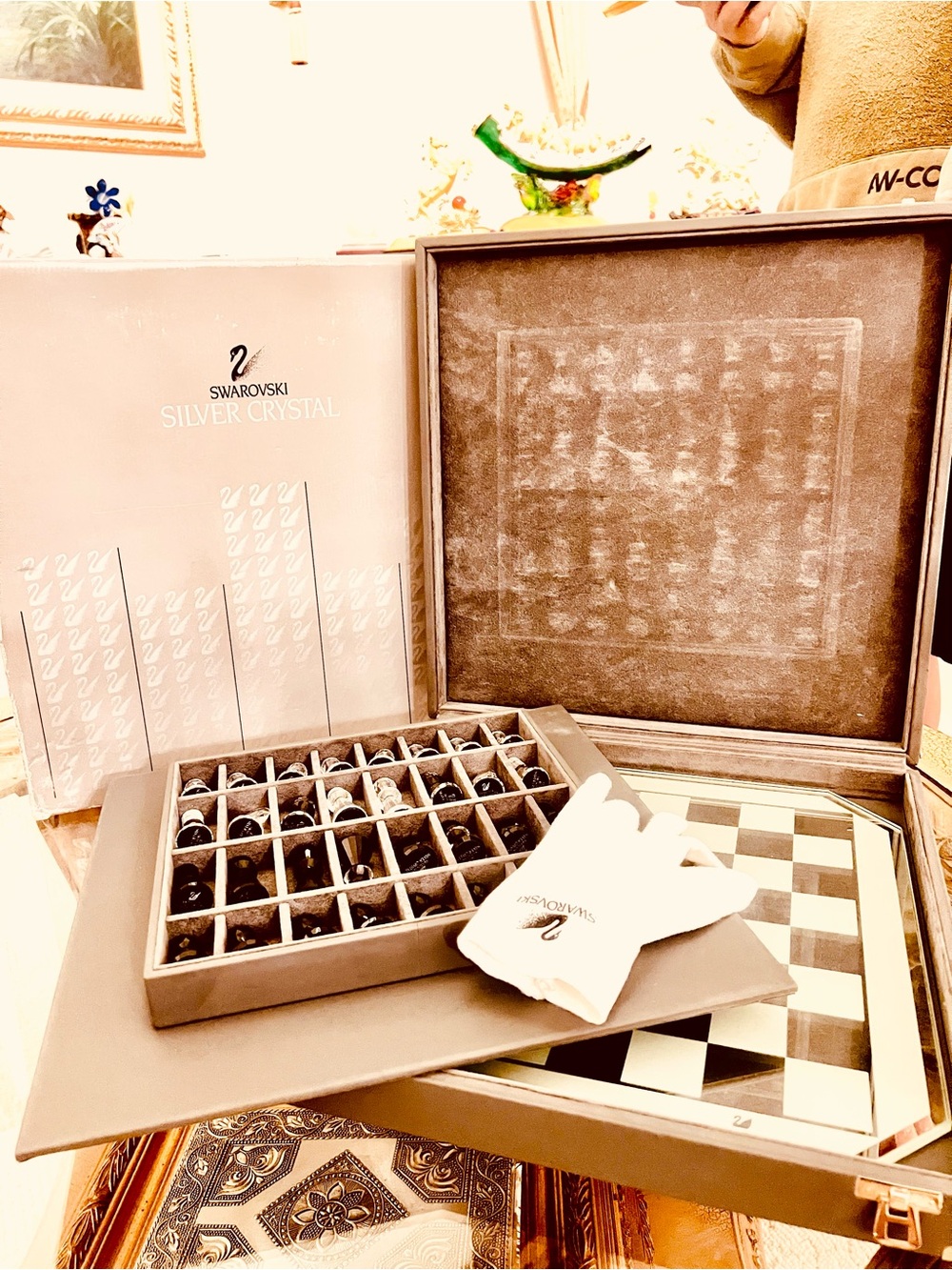Swarovski Silver Crystal Chess & Checkers Set - Gray